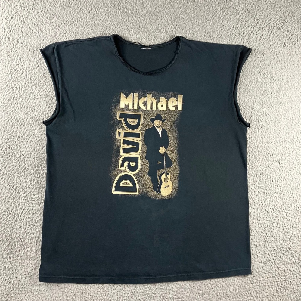 Country Music Graphic Tee Men XL Black‎ Sleeveless Distressed Biker Edgy Western